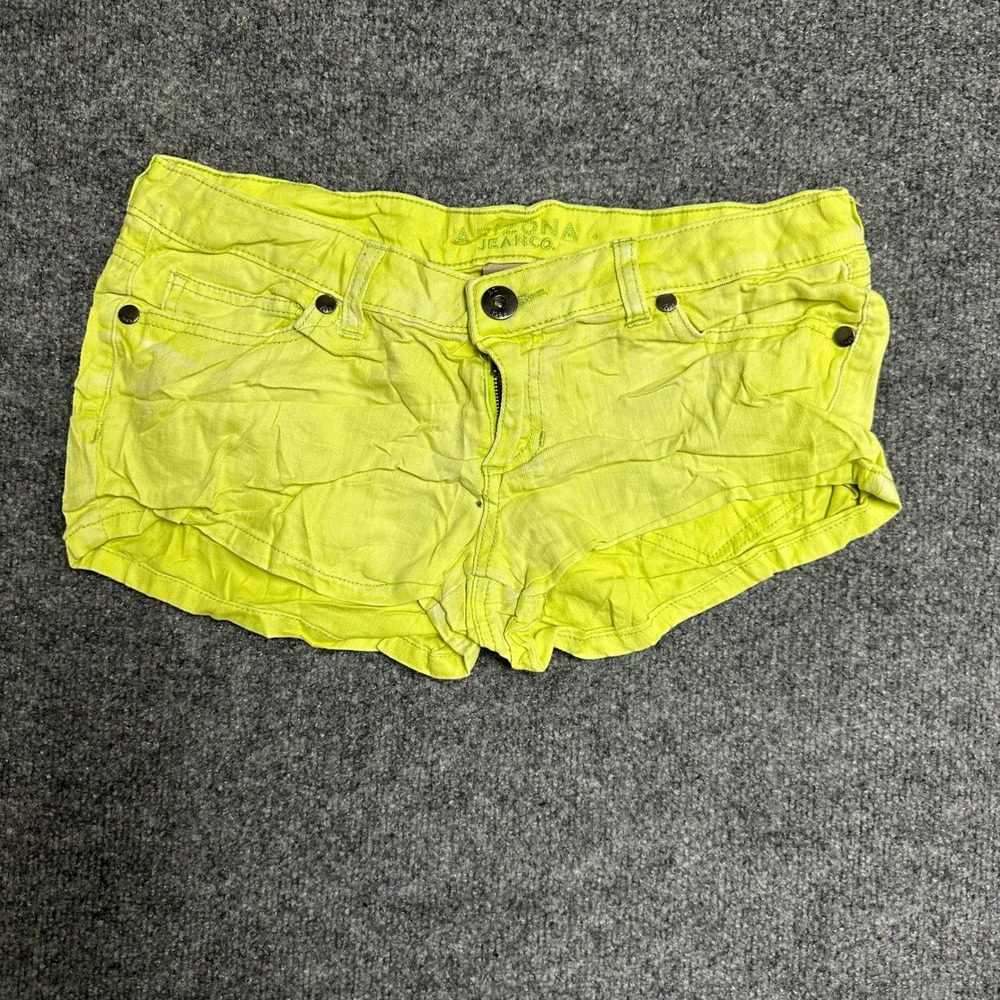 Arizona Jean Co Shorts Womens Size 9 Neon  Lime Denim Low Rise Mini Stretch